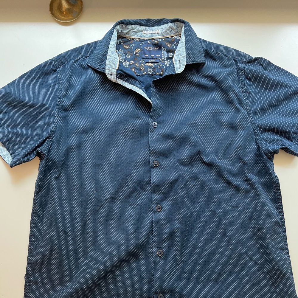 Navy blue with polka dot men's cotton shirt